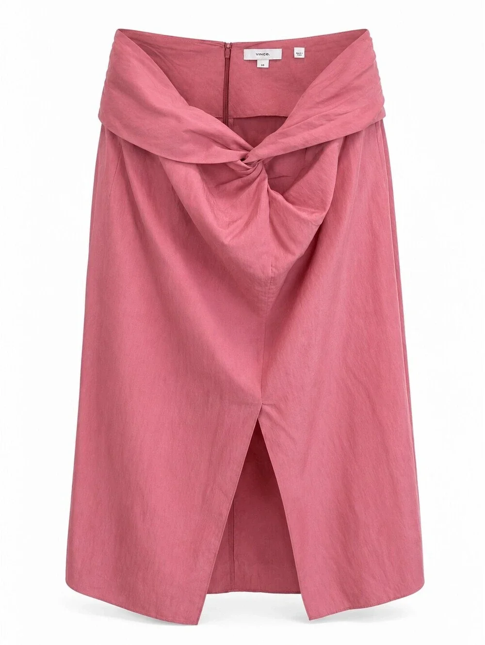 Vince Knot Front Midi Skirt Size L Pink Tencel Lyocell Slit Zip